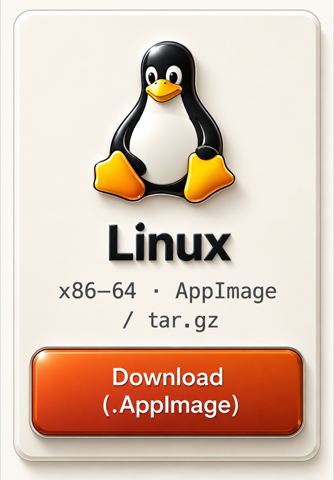 Linux — x86-64, AppImage / tar.gz — Download (.AppImage)