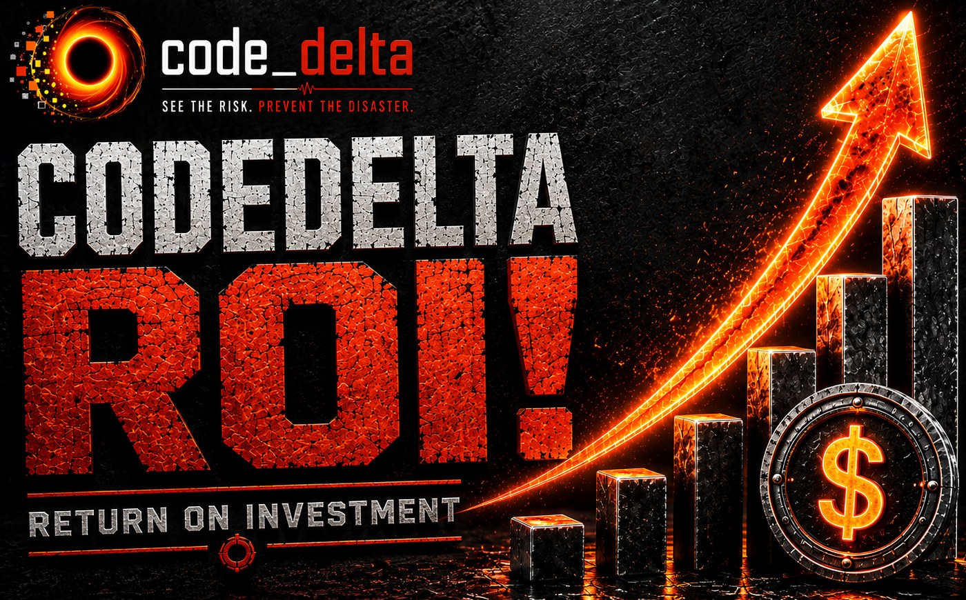CodeDelta ROI! Return on investment — a glowing arrow climbing a bar chart to a dollar sign.