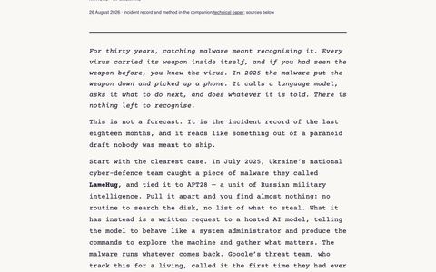 AI malware as a weapon
